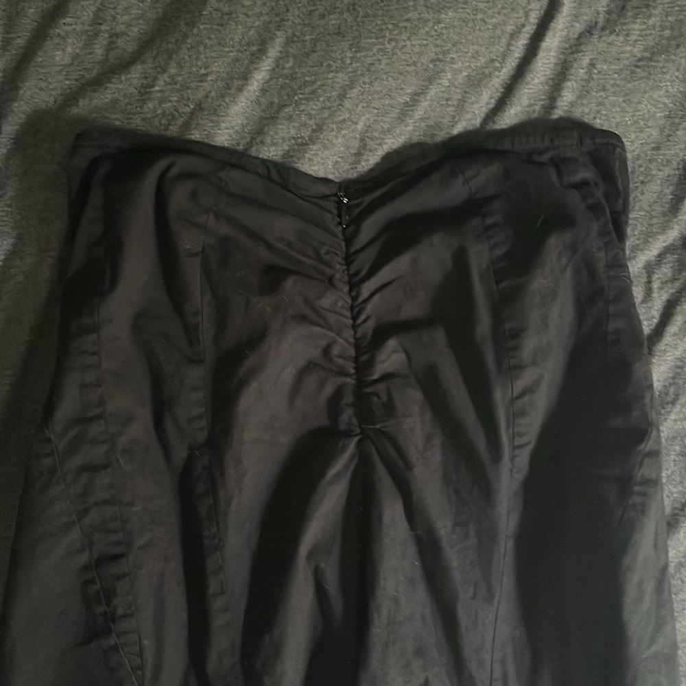 Ruched back Vintage black knee length cotton midi skirt zipper small S a-line XS